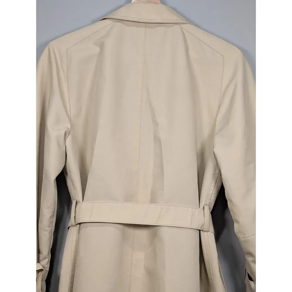 London Fog Trench Coat Womens 12 Petite Beige Tan Belted Long Rain Jacket...